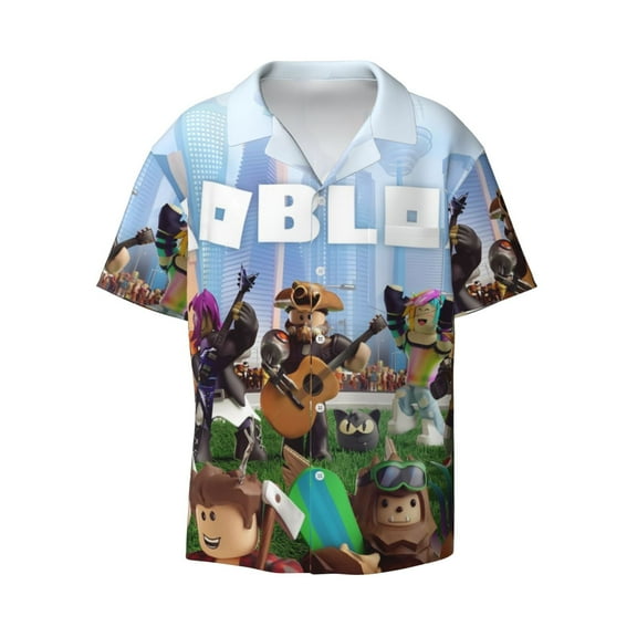 Gokiu Roblox Men's Button Down Shirts Short Sleeve Casual Shirts Beach Summer Shirt with Pocket