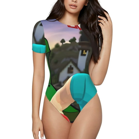 Gokiu Roblox Womens Bodysuits Short Sleeved Round Neck Bodysuits Fashion T-shirt