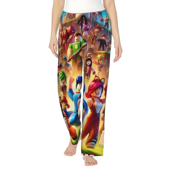 Gokiu Roblox Womens Pajama Pants Lounge Pants Women Drawstring Wide Leg Casual Pants with Pockets