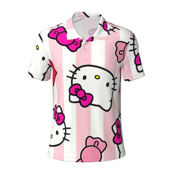 Gokiu Sanrio Men's Polo Shirts Short Sleeve Classic Button Golf Shirt Moisture Wicking Tees
