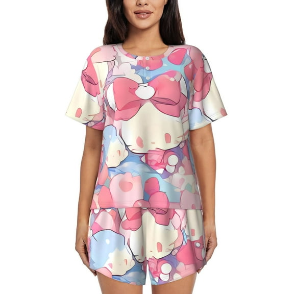 Gokiu Sanrio Womens Pajama Sets Lounge Short Sleeve Pjs Soft Loungewear Comfy Sleepwear