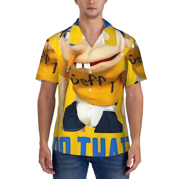 Gokiu Sml Jeffy for Hawaiian Shirt for Men Casual Button Down Beach Shirt with Pocket