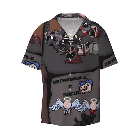 Gokiu The Binding of Isaac Men's Button Down Shirts Short Sleeve Casual Shirts Beach Summer Shirt with Pocket