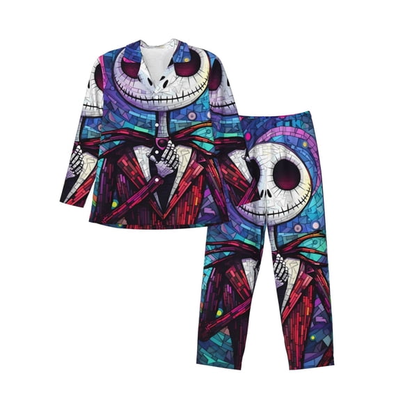 Gokiu The Nightmare Before Christmas Mens Pajama Sets Long Sleeve Loungewear Button Down Pjs Sleepwear