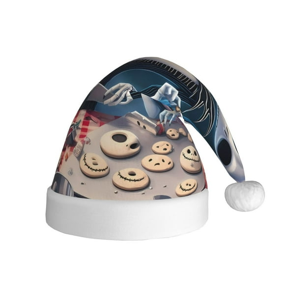 Gokiu The Nightmare Before Christmas Santa Hat Christmas Hats for Adults Holiday Unisex Plush Beanie for Xmas New Year Party Headwear