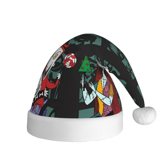 Gokiu The Nightmare Before Christmas Santa Hat Christmas Hats for Adults Holiday Unisex Plush Beanie for Xmas New Year Party Headwear