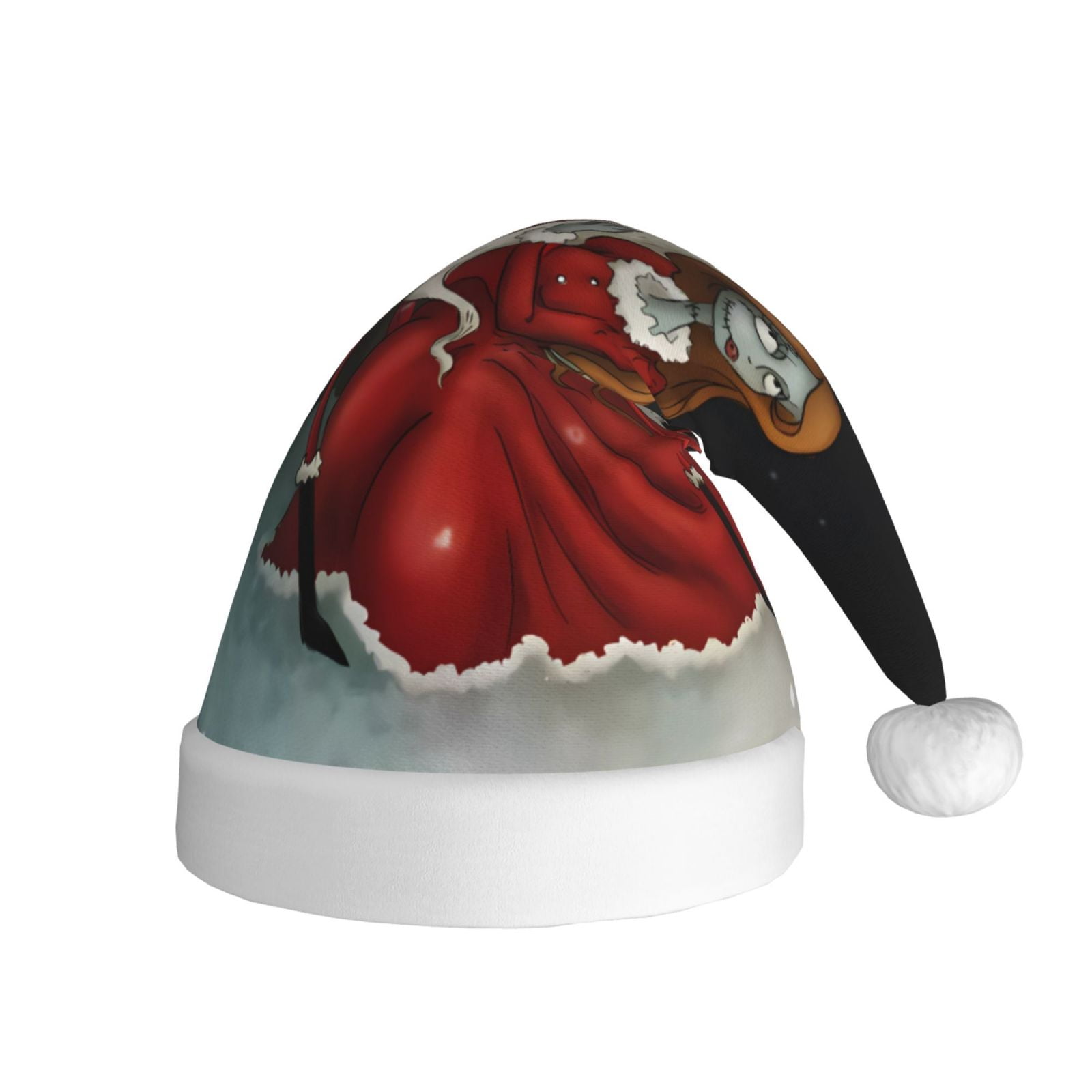 Gokiu The Nightmare Before Christmas Santa Hat Christmas Hats for Adults Holiday Unisex Plush Beanie for Xmas New Year Party Headwear