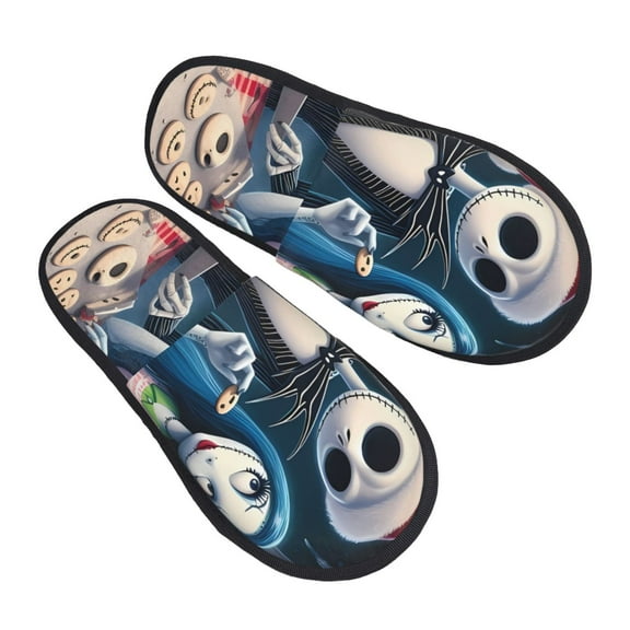 Gokiu The Nightmare Before Christmas Slippers for Women Fuzzy House Shoes Anti-Skid Sole Indoor Outdoor Slide Slipper