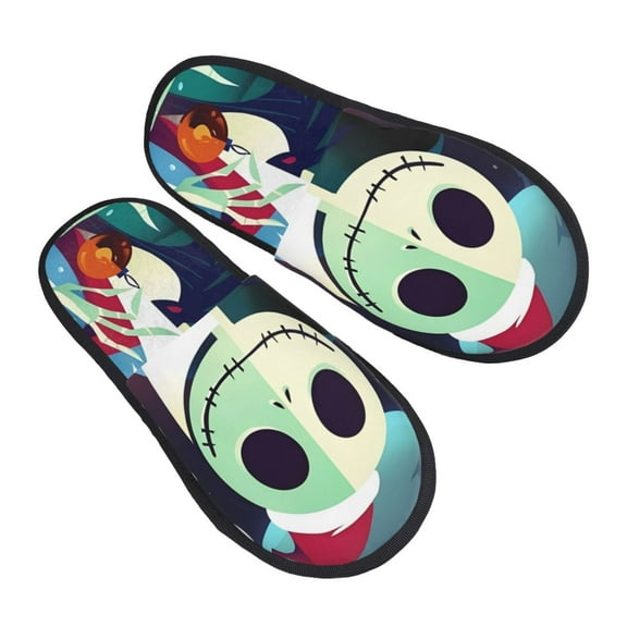Gokiu The Nightmare Before Christmas Slippers for Women Fuzzy House Shoes Anti-Skid Sole Indoor Outdoor Slide Slipper