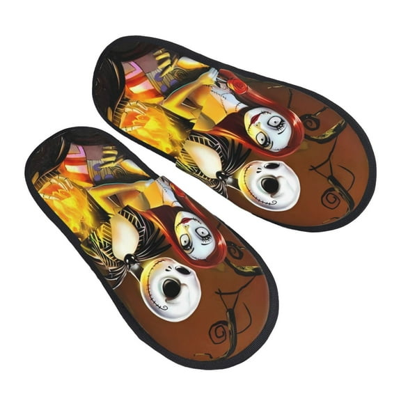 Gokiu The Nightmare Before Christmas Slippers for Women Fuzzy House Shoes Anti-Skid Sole Indoor Outdoor Slide Slipper