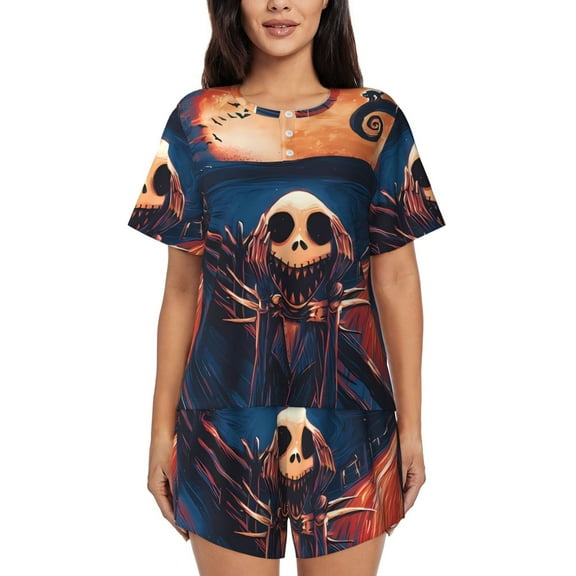 Gokiu The Nightmare Before Christmas Womens Pajama Sets Lounge Short Sleeve Pjs Soft Loungewear Comfy Sleepwear