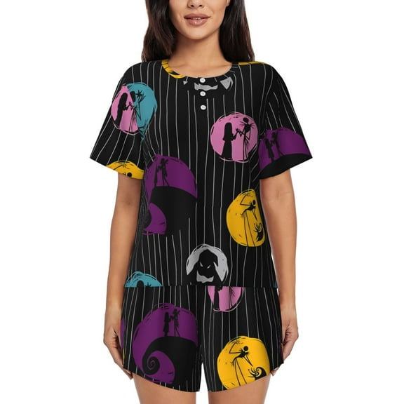 Gokiu The Nightmare Before Christmas Womens Pajama Sets Lounge Short Sleeve Pjs Soft Loungewear Comfy Sleepwear