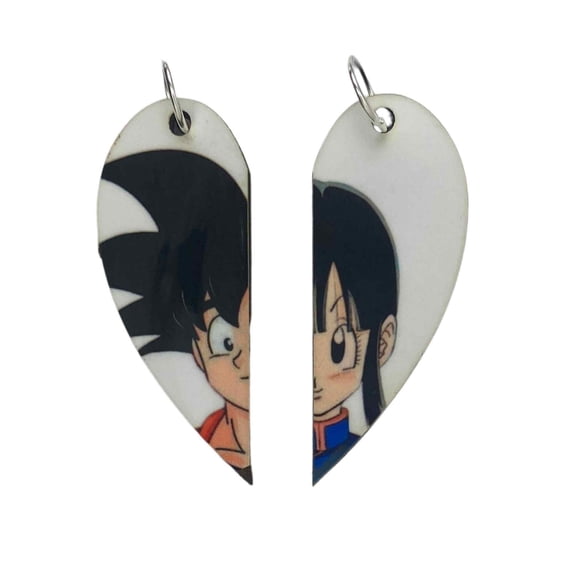 Goku & Chi-Chi Matching Heart Necklaces or Keyrings | Dragon Ball Z Couples Gifts | Anime Gifts for Him or Her