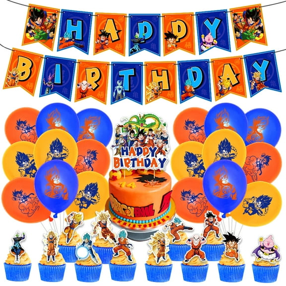 Goku Theme Cartoon style Birthday Decoration KitsParty Supplies for KidsIncluding Banner, Balloons, Cake Toppers, Cupcake Toppers.