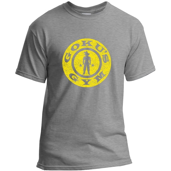 Goku's Gym T-Shirt Fun Manga Tee Vintage/Distressed Sport Grey L
