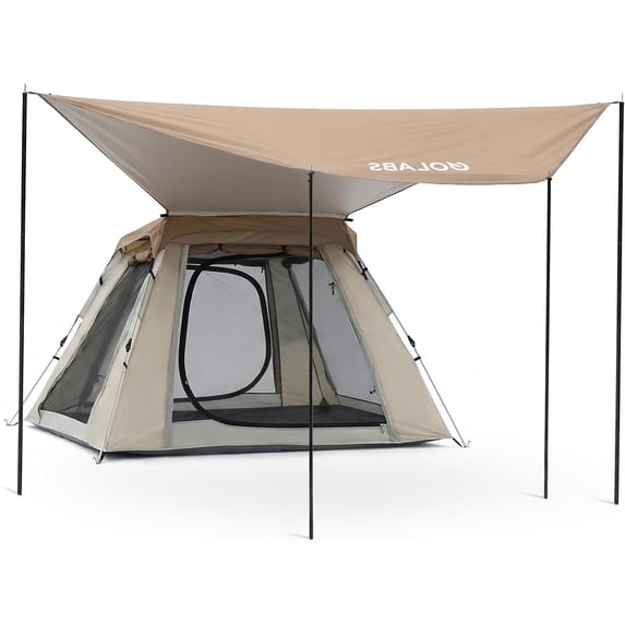 Golabs CT2 3-4 Person Instant Camping Tent – 1-Min Setup with Pre-Attached Pole, PU1500mm Waterproof, Carry Bag, for Family,Khaki
