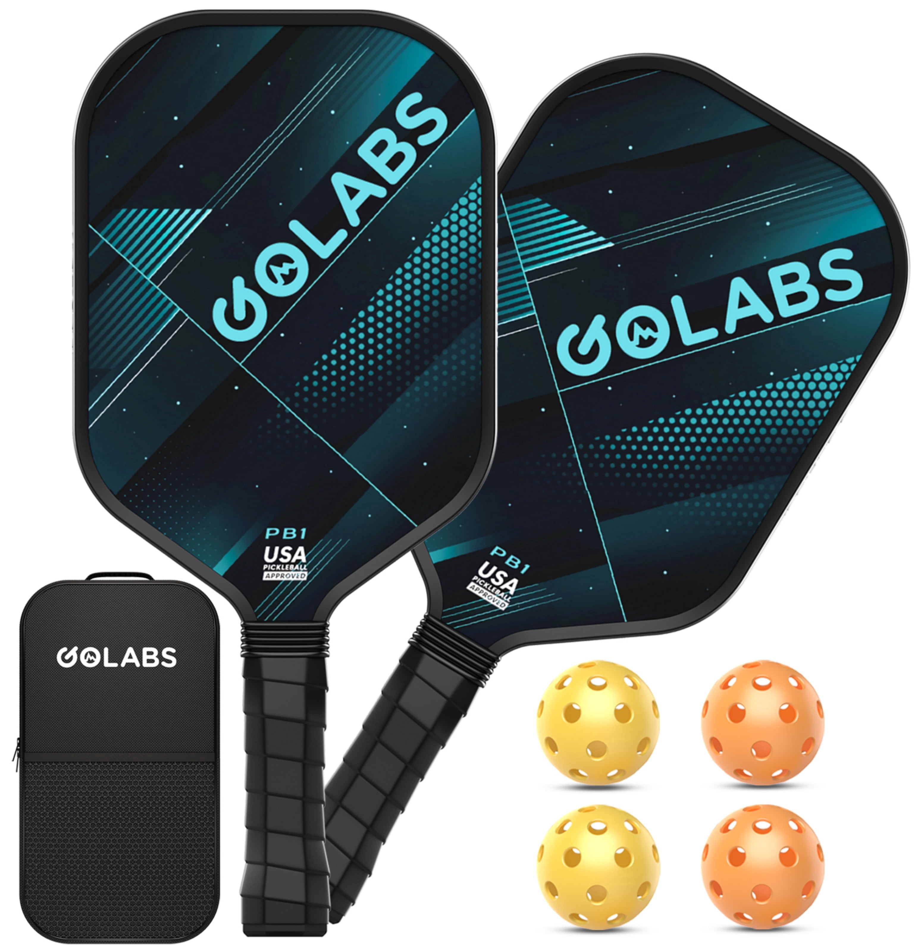 Golabs PB1 Pickleball Paddles Set, Durable Fiberglass Surface Paddles with 4 Balls for All Levels Adult & Beginner, Darkblue