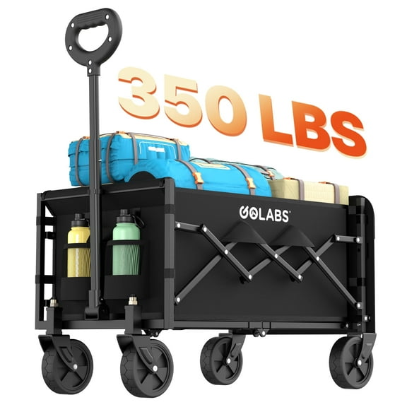 GOLABS Collapsible Folding Wagon Cart, 100L Storage & 350LB Capacity Garden Wagons for Camping & Beach