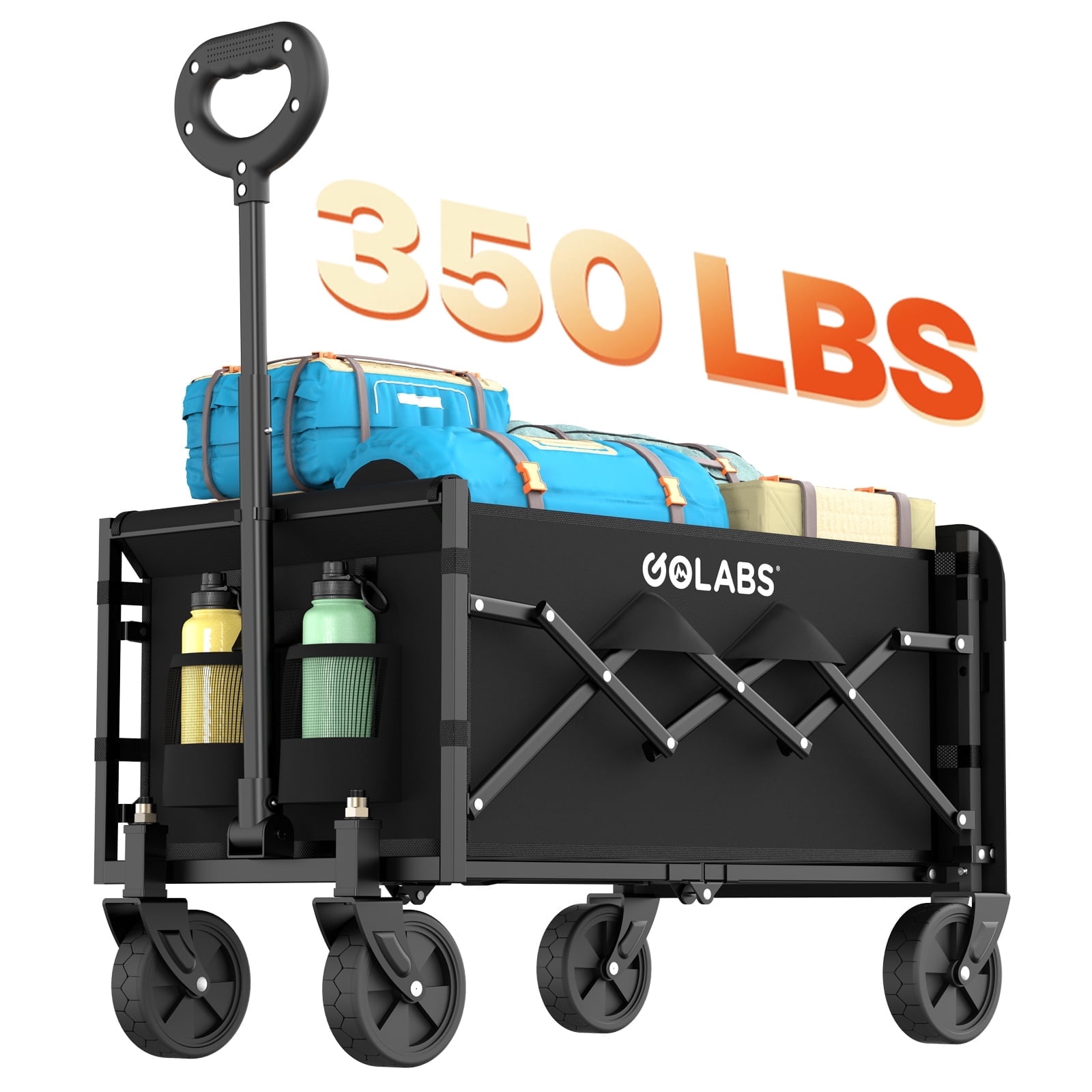 GOLABS Collapsible Folding Wagon Cart, 100L Storage & 350LB Capacity Garden Wagons for Camping & Beach