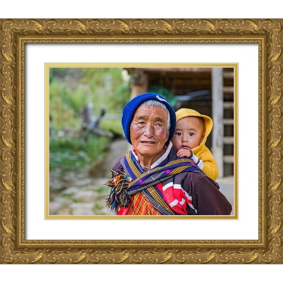Golani, Aharon 18x15 Gold Ornate Wood Framed with Double Matting Museum Art Print Titled - Grandma And Grandson