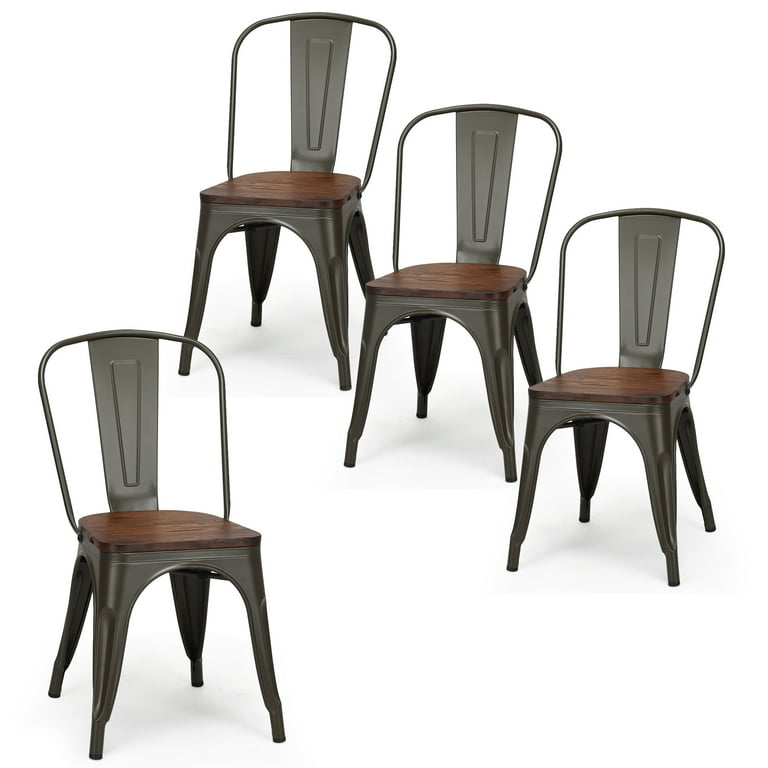 Golbalway Set of Tolix Style Metal Dining Side Chair Wood Seat