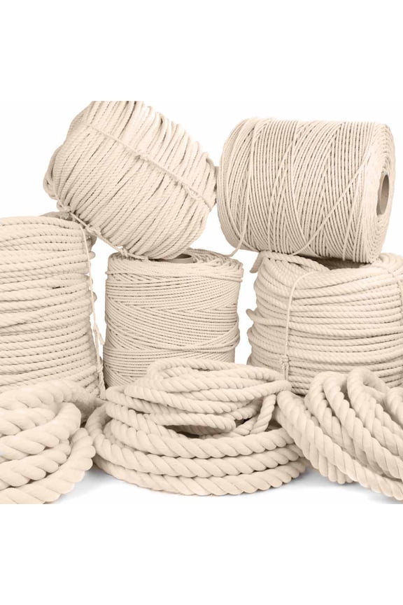 100% Natural Cotton Rope - 5/32, 3/16, 7/32, 1/4, 5/16, 3/8, 1/2, 5/8, 3/4, 1, 1-1/4, and 1-1/2 Inch Diameters - Twisted White Cotton Rope - Several Lengths to Choose From