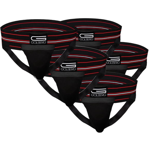 Golberg Mens Super Soft Athletic Supporters – Choose from 8 Colors and 5 Sizes – Black, X-Small 5 Pack – Without Cup