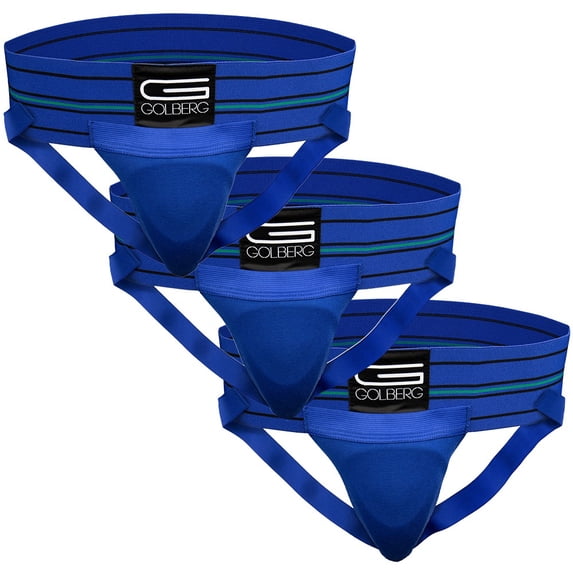 Golberg Mens Super Soft Athletic Supporters – Choose from 8 Colors and 5 Sizes – Blue, Small 3 Pack – Without Cup