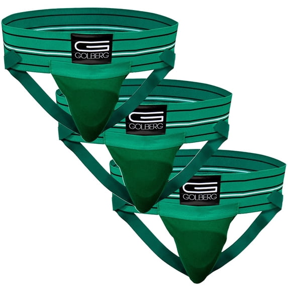 Golberg Mens Super Soft Athletic Supporters – Choose from 8 Colors and 5 Sizes – Green, Medium 3 Pack – Without Cup