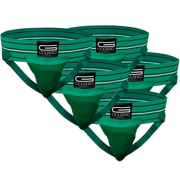 Golberg Mens Super Soft Athletic Supporters – Choose from 8 Colors and 5 Sizes – Green, X-Large 5 Pack – Without Cup