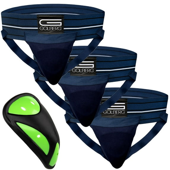 Golberg Mens Super Soft Athletic Supporters – Choose from 8 Colors and 5 Sizes – Midnight Blue, Medium 3 Pack – Cup Included