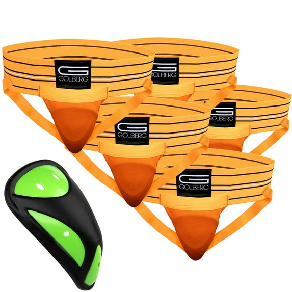 Golberg Mens Super Soft Athletic Supporters – Choose from 8 Colors and 5 Sizes – Orange, X-Large 5 Pack – Cup Included