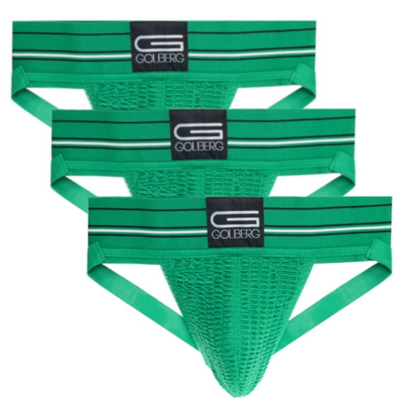 Golberg Premium Men's Athletic Supporters - 3 Pack Jock Strap Underwear with Contoured Waistband - Multiple Sizes and Colors (Size - Large)