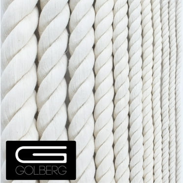 Golberg White Natural Cotton Rope - 1/2 Inch Diameter Twisted 100% Pure Natural Cotton Rope - Multiple Length Options - Made in America