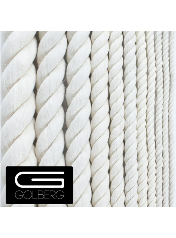Golberg White Natural Cotton Rope - 1/2 Inch Diameter Twisted 100% Pure Natural Cotton Rope - Multiple Length Options - Made in America