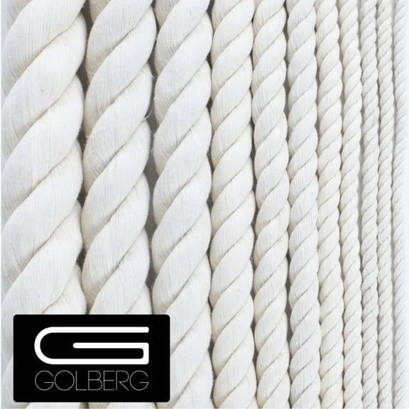 Golberg White Natural Cotton Rope - 1/4 Inch Diameter Twisted 100% Pure Natural Cotton Rope - Multiple Length Options - Made in America