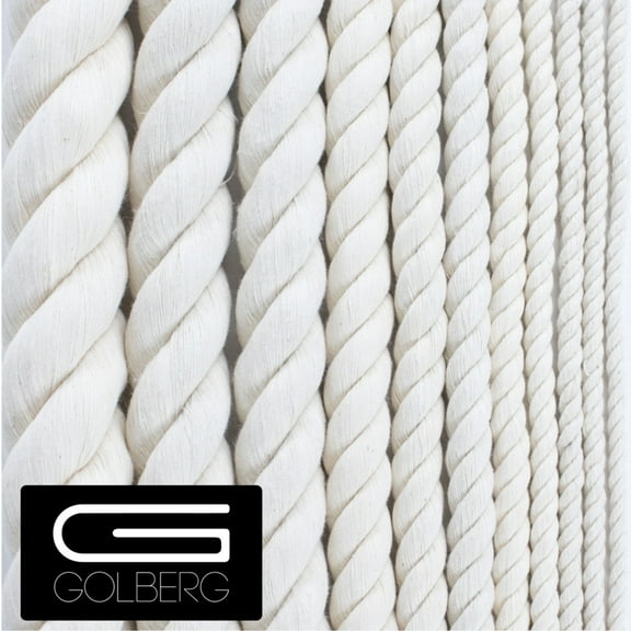 Golberg White Natural Cotton Rope - 3/8 Inch Diameter Twisted 100% Pure Natural Cotton Rope - Multiple Length Options - Made in America