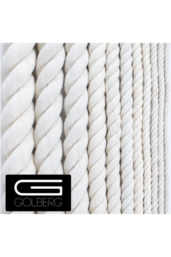 White Natural Cotton Rope - 3/8 Inch Diameter Twisted 100% Pure Natural Cotton Rope - Multiple Length Options - Made in America