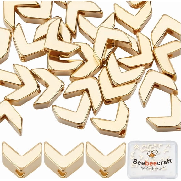 Gold 1 Box 40Pcs Small Arrow Beads 24K Gold Plated Loose Smooth Geometric Spacer Beads Connectors for Jewelry Making Necklace Bracelet DIY Crafts 5.5x6.5x3mm