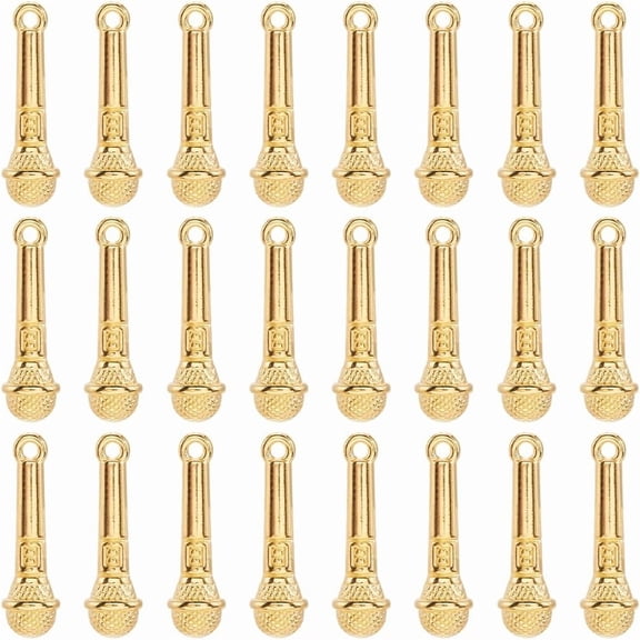 Gold 1 Box 60Pcs Microphone Charms Mic Charms Bulk Alloy Singer Instrument Dangle Mini Music Pendants for Jewelry Making Supplies
