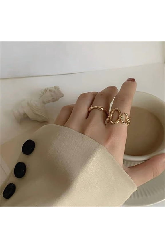 Gold 1 Set Adjustable Round Ring Open Round Adjustable Stackable Promise Trendy Elegant Unique Engagement Ring for Women Birthday Wedding Prom Elegant Gifts