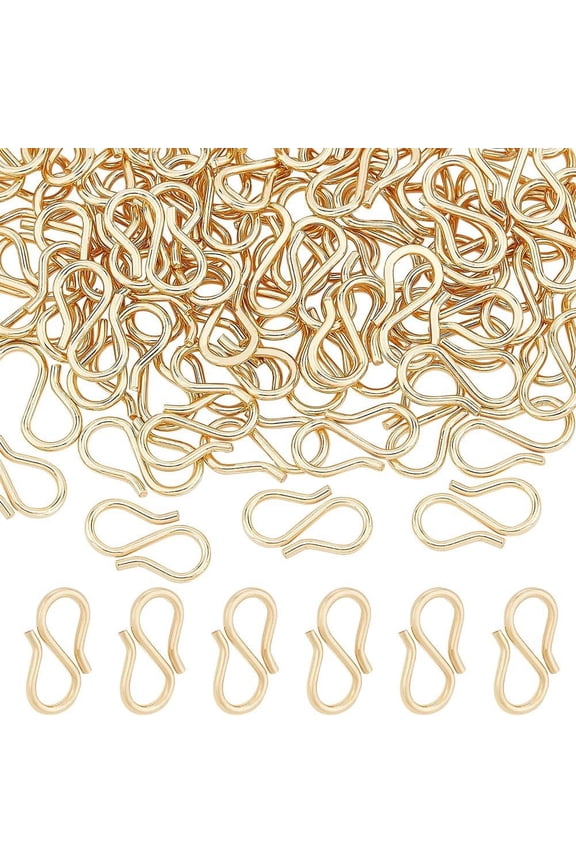 Gold 100Pcs 18K Real Gold Plated S-Hook Clasps 304 Stainless Steel Necklace Clasp Hook Necklace Clasp Connector S Shaped Hook for DIY Jewelry Making 13x7mm