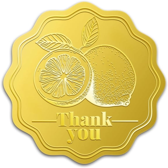 Gold 100Pcs Thank You Lemon Gold Foil Stickers 2 Inch Lemon Party Gold Embossed Envelope Seals Lemon Fruit Self Adhesive Embossed Seal Label for Thanks Gift Card Wedding Bridal Shower Party Favors