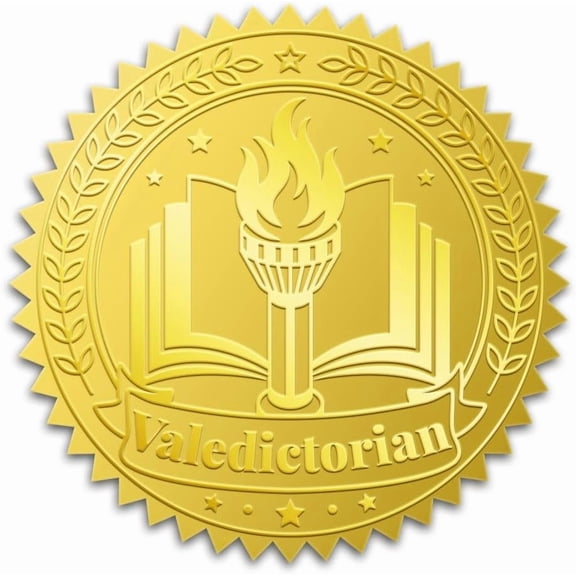 Gold 100Pcs Torch Book Gold Foil Stickers 2 Inch Valedictorian Gold Embossed Envelopes Seals Round Self Adhesive Certificate Seal Labels for DIY Crafts Award Medals Sports Competition Teams Games