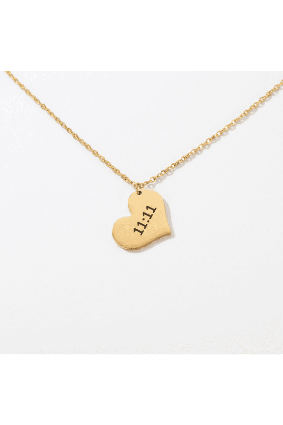 Gold 11:11 Heart Necklace for Women, 18K Gold Plated Angel Number Heart Pendant, Make A Wish Love Jewelry, Spiritual Manifestation Chain, Hypoallergenic Stainless Steel