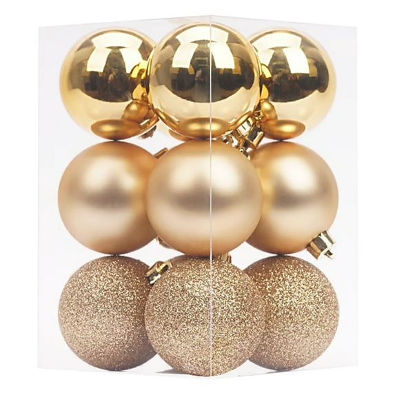 Gold 12 Pcs Metallic Christmas Tree Bauble Hanging Ornaments Set For Home Party Decor Gold 2Inch