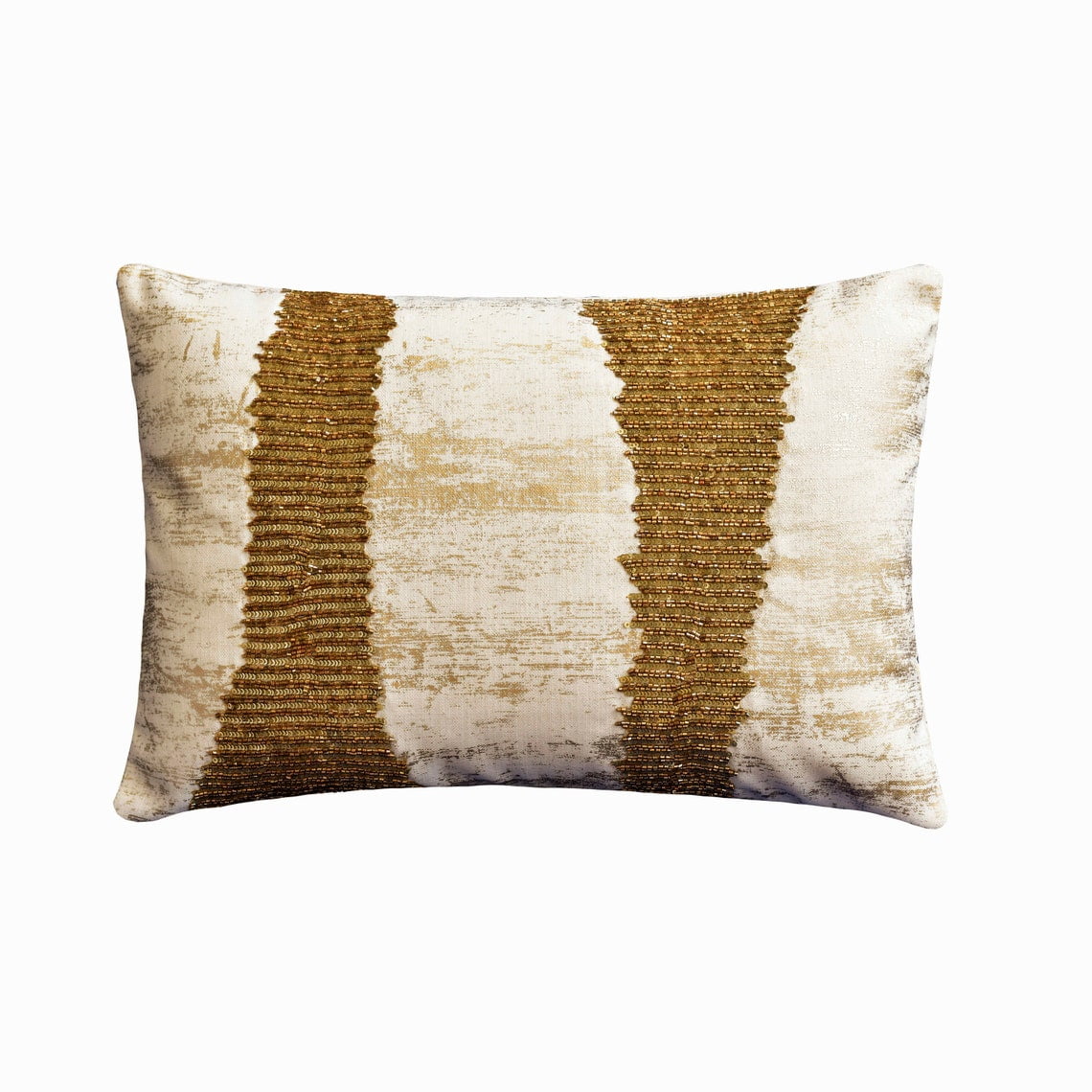 Gold 12"x22" (30x55 cm) Lumbar Pillow Cover, Cotton Linen Foil Foil & Sequins Beaded Oblong Pillow, Abstract Pattern Modern Style - Gold Addict