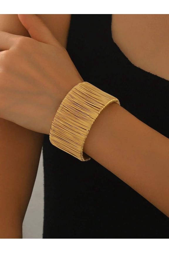 Gold 1205 Womens Layered Wire Cuff Bangle Fashion Open Bracelet