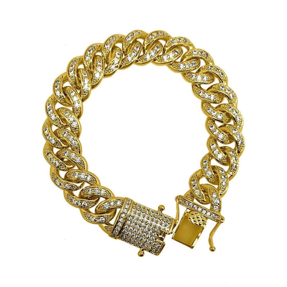 Gold 12MM Miami Cuban CZ Bling Ice Lock Bracelet 9 Walmart