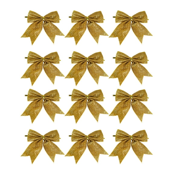 Gold 12Pcs Gold Mini Bow Christmas Tree Ornaments Small Hanging Decor Holiday Festive Decorations 9X9Inch